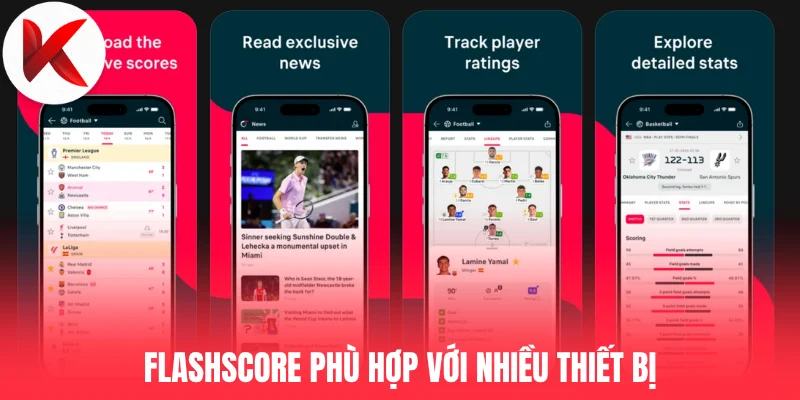 Flashscore phù hợp với nhiều thiết bị